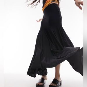 Topshop Drop Waist Princess Seam Slinky Black Maxi Skirt Whimsygoth Witchy -Sz 6